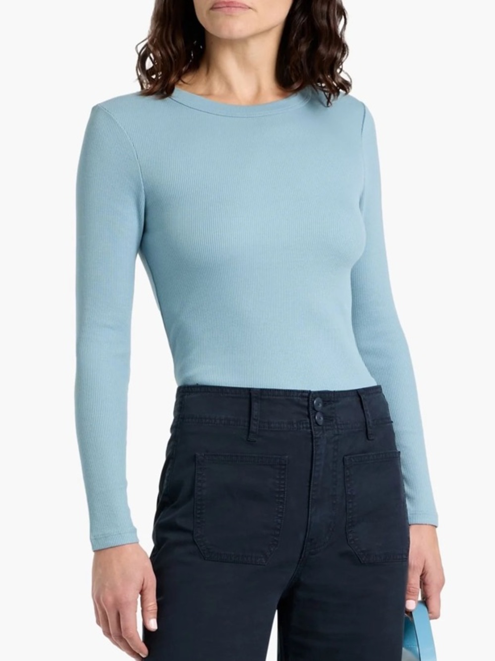 Veronica Beard Pruitt Ribbed Pima Cotton-Blend Top